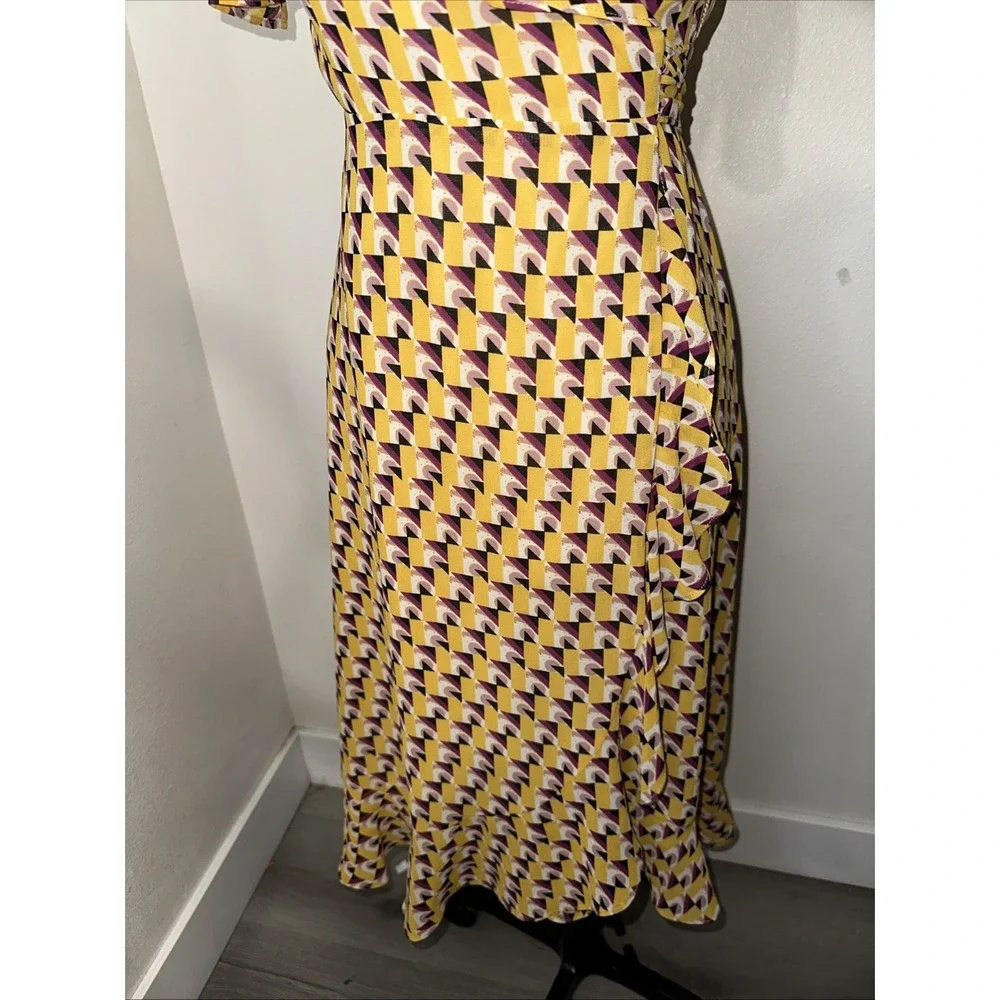 Donna Morgan Ruffled Yellow‎ Geometric Wrap Dress Size 0